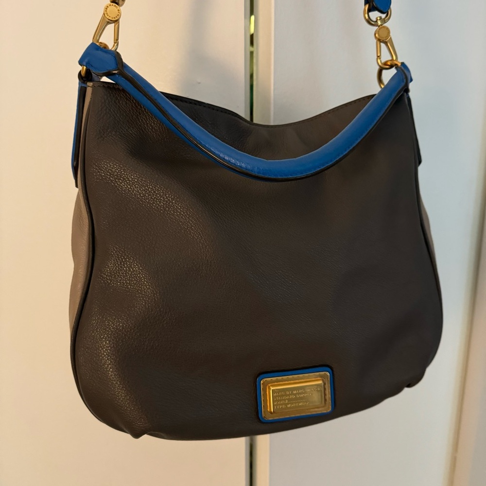 Marc by Marc Jacobs women’s crossbody leather hobo bag purse blue gray gold - Picture 2 of 15